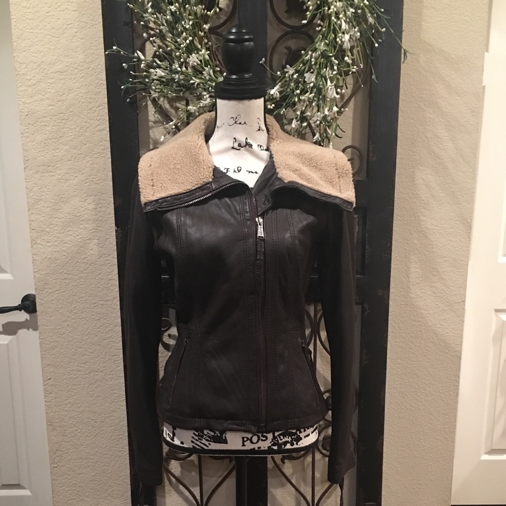 Michael Kors Brown Leather Moto Jacket NWT